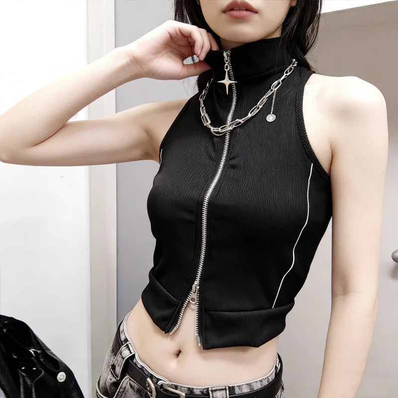 Y2K Cyber Zip Crop Top