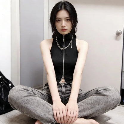 Y2K Cyber Zip Crop Top