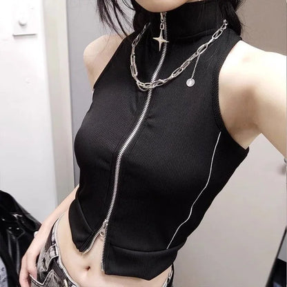 Y2K Cyber Zip Crop Top
