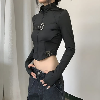Y2K Cyber Zip-Up Crop Jacket