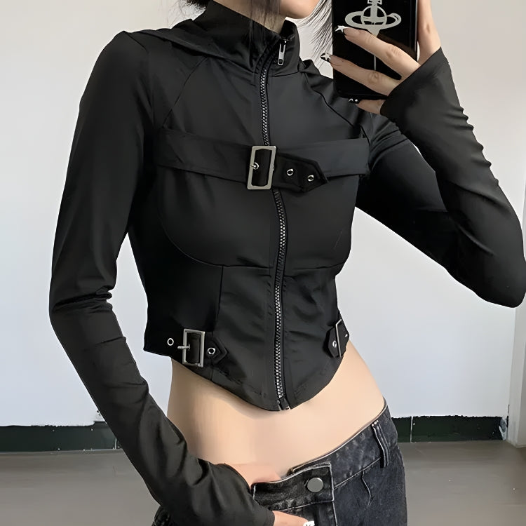 Y2K Cyber Zip-Up Crop Jacket