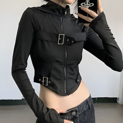 Y2K Cyber Zip-Up Crop Jacket