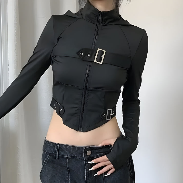 Y2K Cyber Zip-Up Crop Jacket
