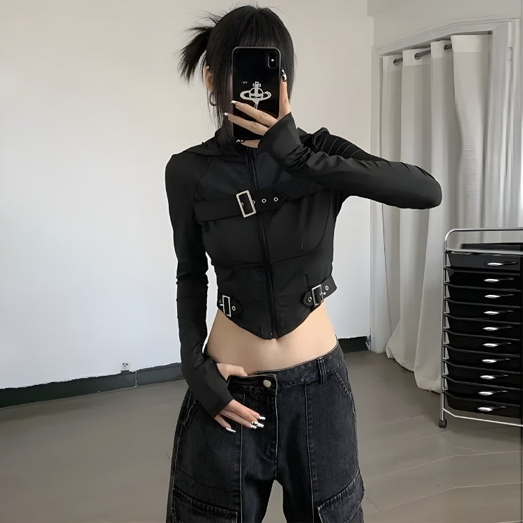 Y2K Cyber Zip-Up Crop Jacket