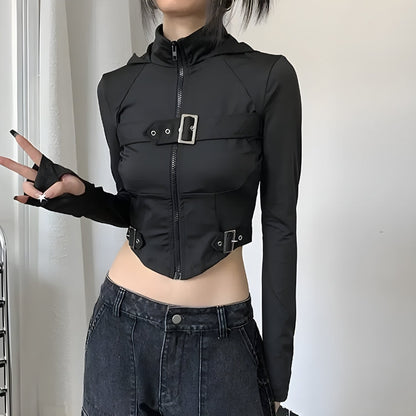 Y2K Cyber Zip-Up Crop Jacket
