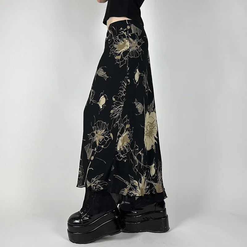 Y2K Dark Fairy Midi Skirt