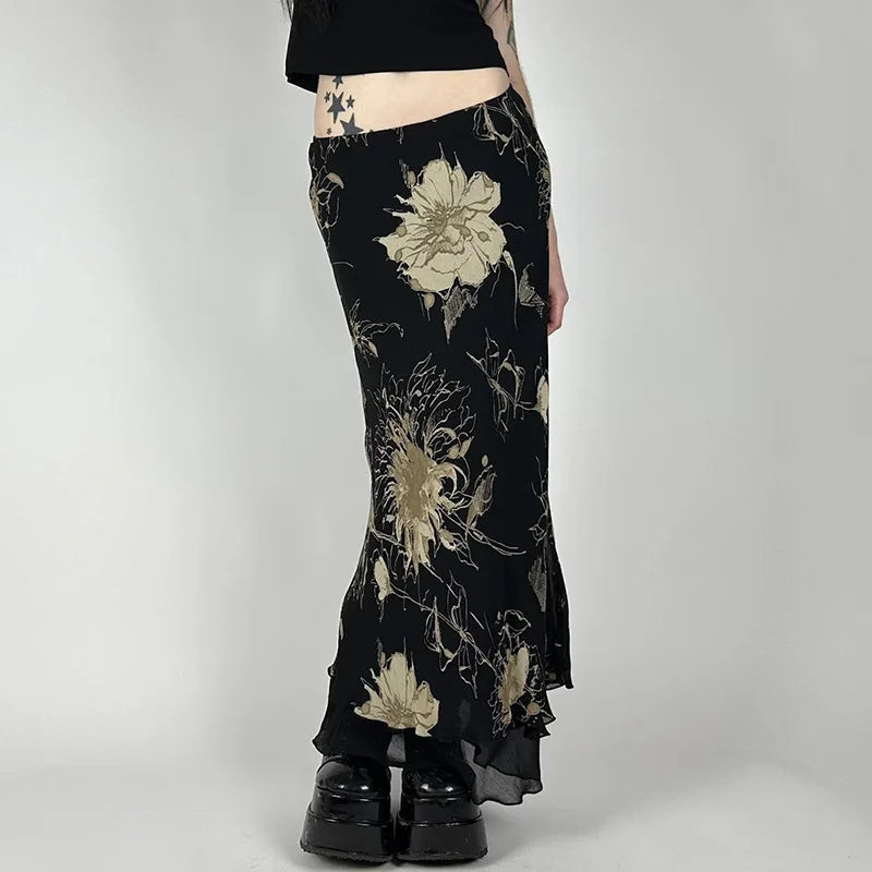 Y2K Dark Fairy Midi Skirt