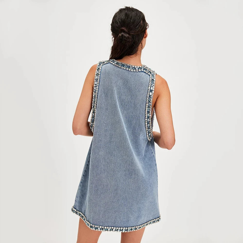 Y2K Deep V Denim Mini Dress