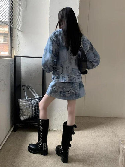 Y2K Denim Jacket & Mini Skirt Two Piece Set