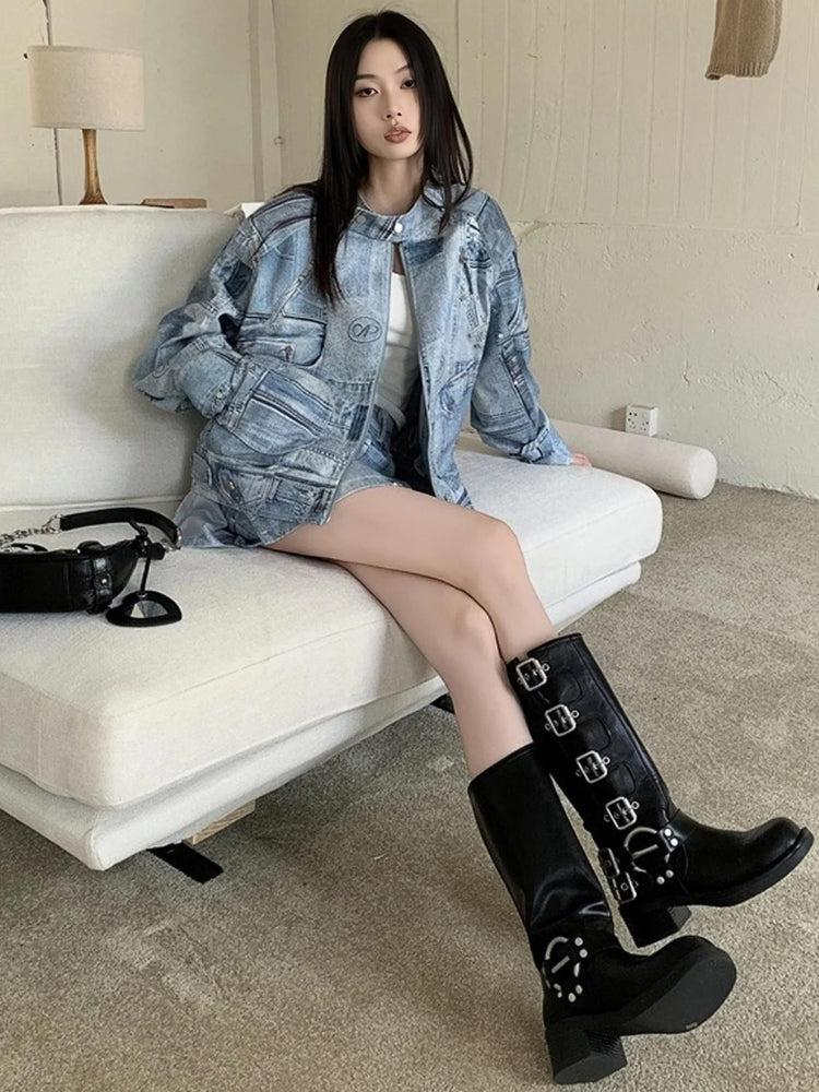 Y2K Denim Jacket & Mini Skirt Two Piece Set