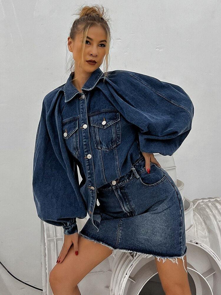 Y2K Denim Jacket & Skirt Two Piece Set