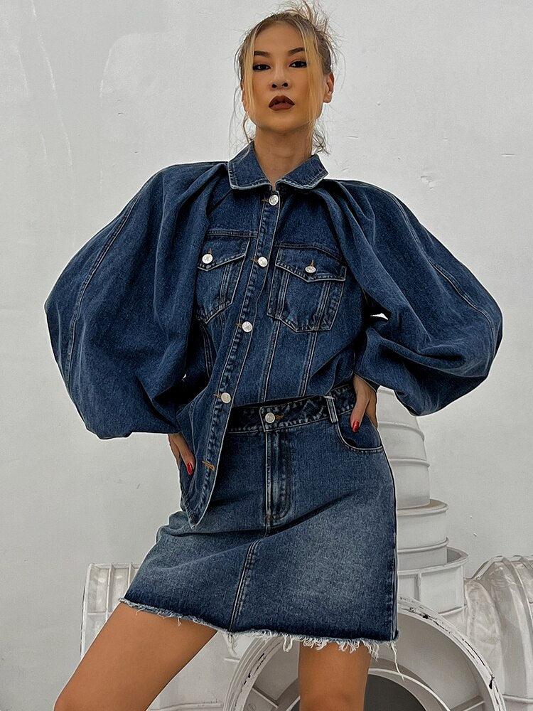 Y2K Denim Jacket & Skirt Two Piece Set