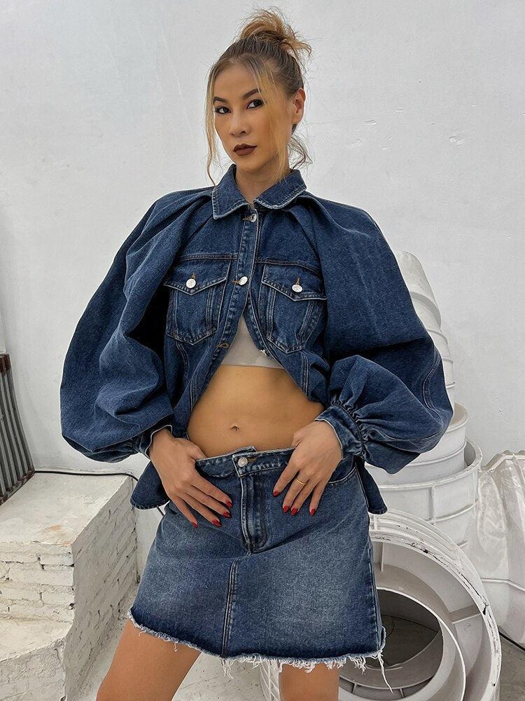 Y2K Denim Jacket & Skirt Two Piece Set