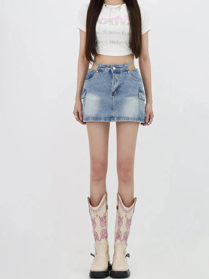 Y2K Denim Lace Up Mini Skirt