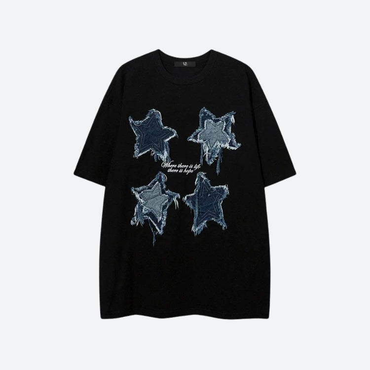 Y2K Denim Star Patchwork Tee