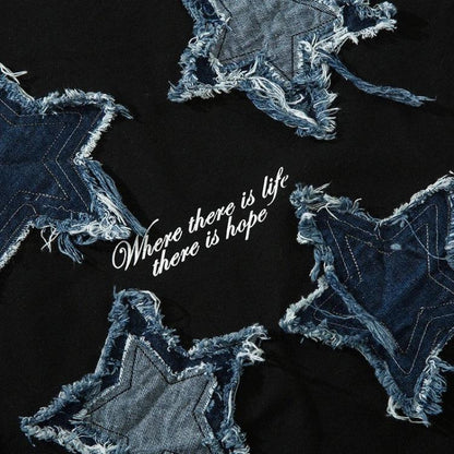 Y2K Denim Star Patchwork Tee