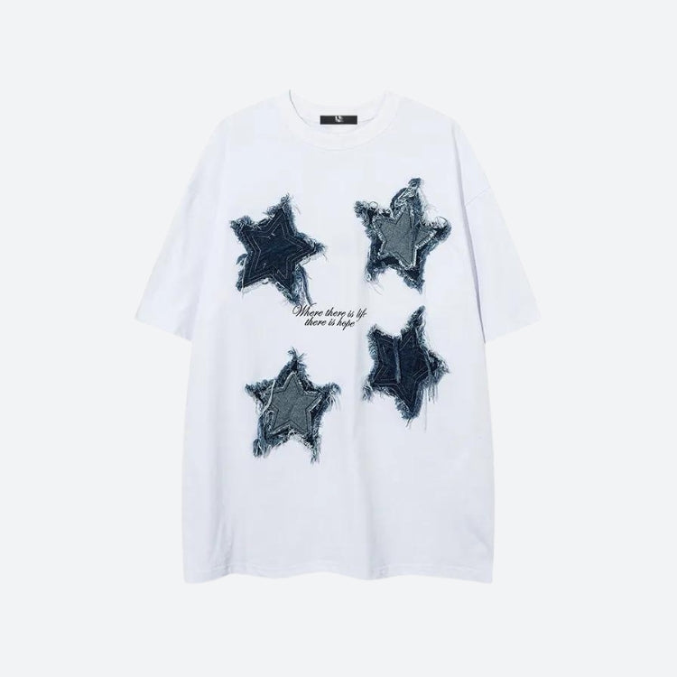 Y2K Denim Star Patchwork Tee