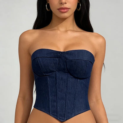 Y2K Denim Strapless Corset