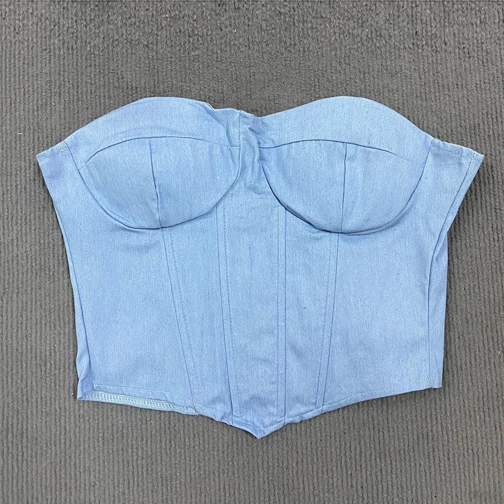 Y2K Denim Strapless Corset
