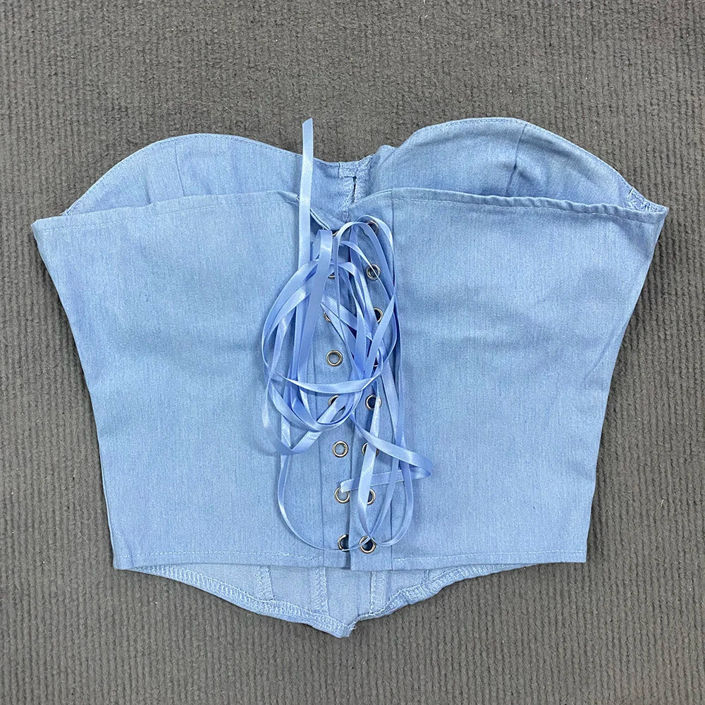 Y2K Denim Strapless Corset