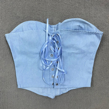 Y2K Denim Strapless Corset