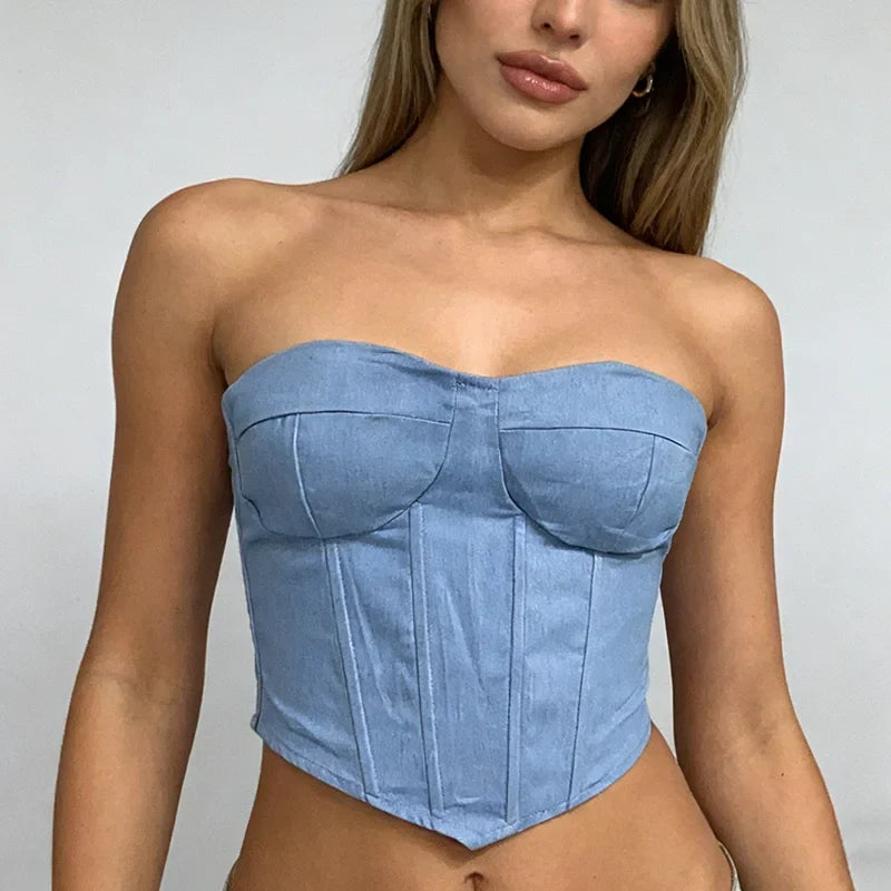 Y2K Denim Strapless Corset