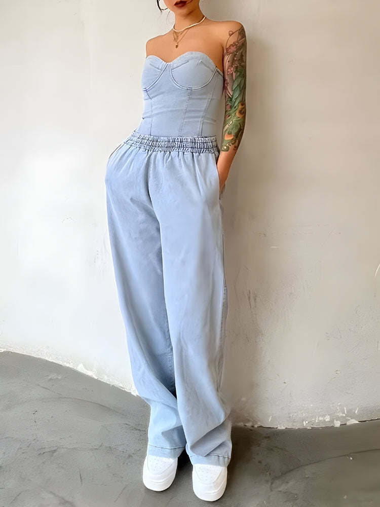 Y2K Denim Top & Pants Two Piece Set