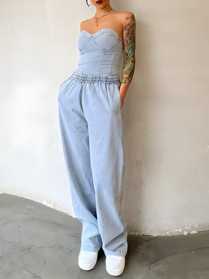 Y2K Denim Top & Pants Two Piece Set