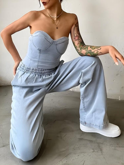 Y2K Denim Top & Pants Two Piece Set