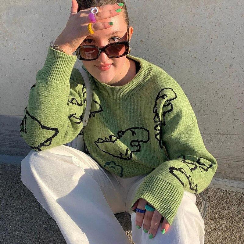 Y2K Dinosaur Knitted Sweater
