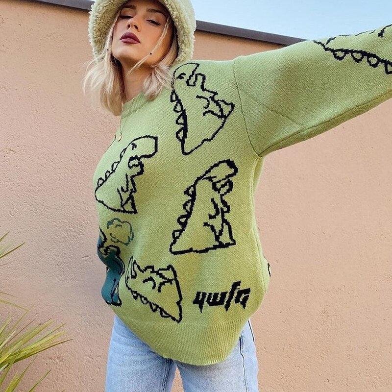 Y2K Dinosaur Knitted Sweater