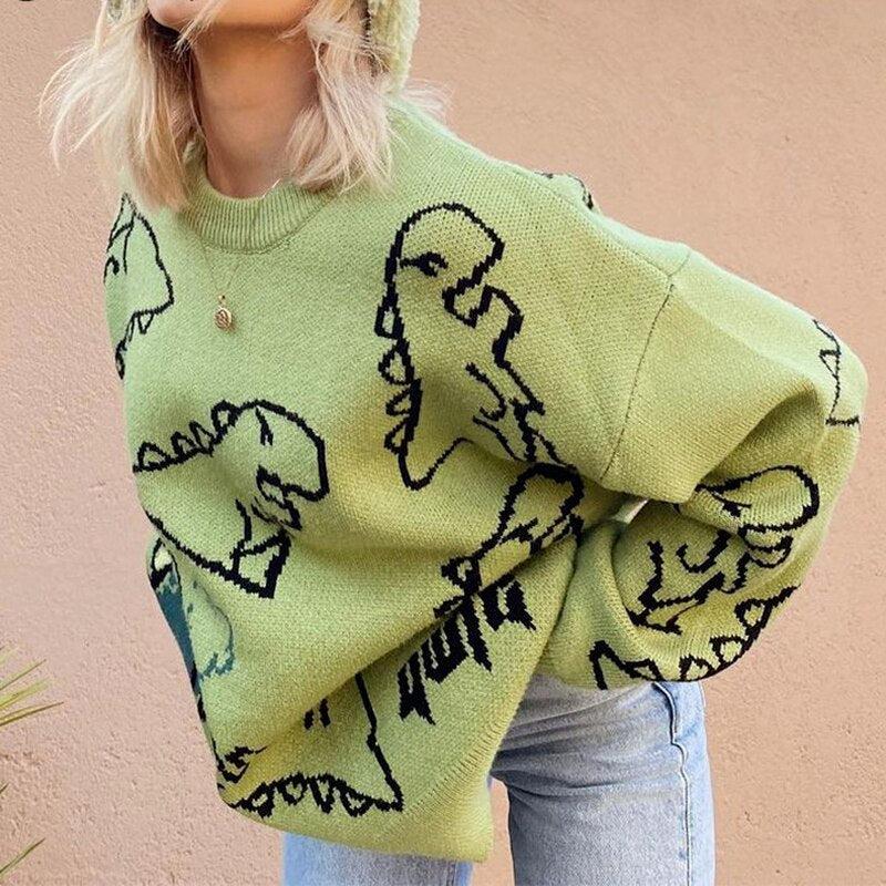 Y2K Dinosaur Knitted Sweater