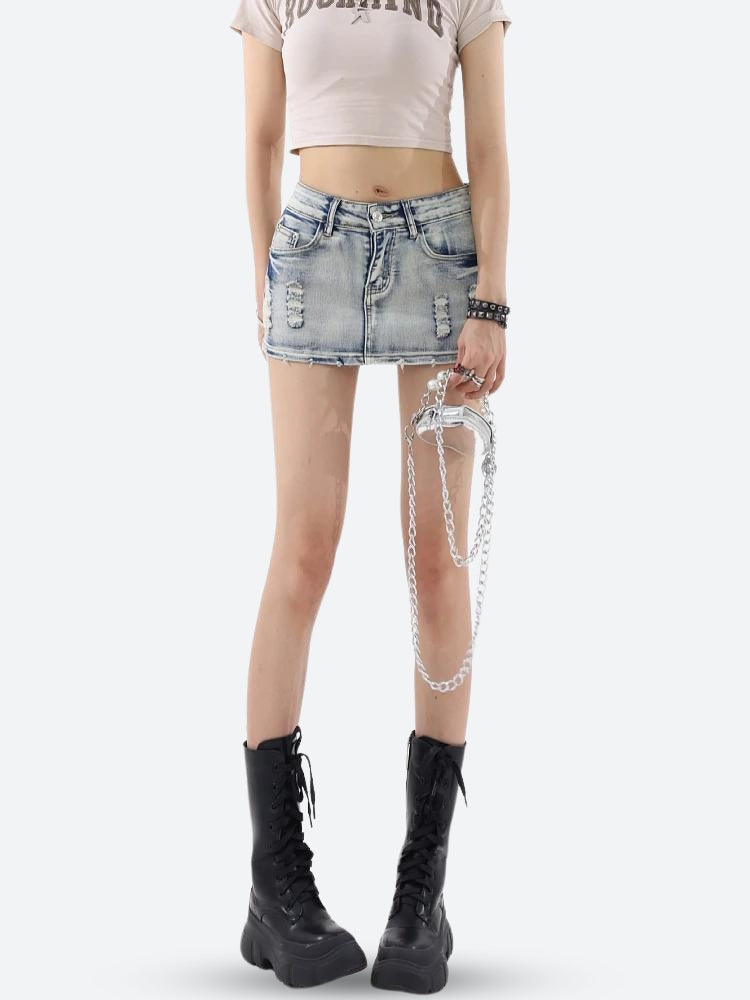 Y2K Distressed Low Rise Mini Skirt