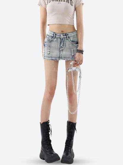 Y2K Distressed Low Rise Mini Skirt