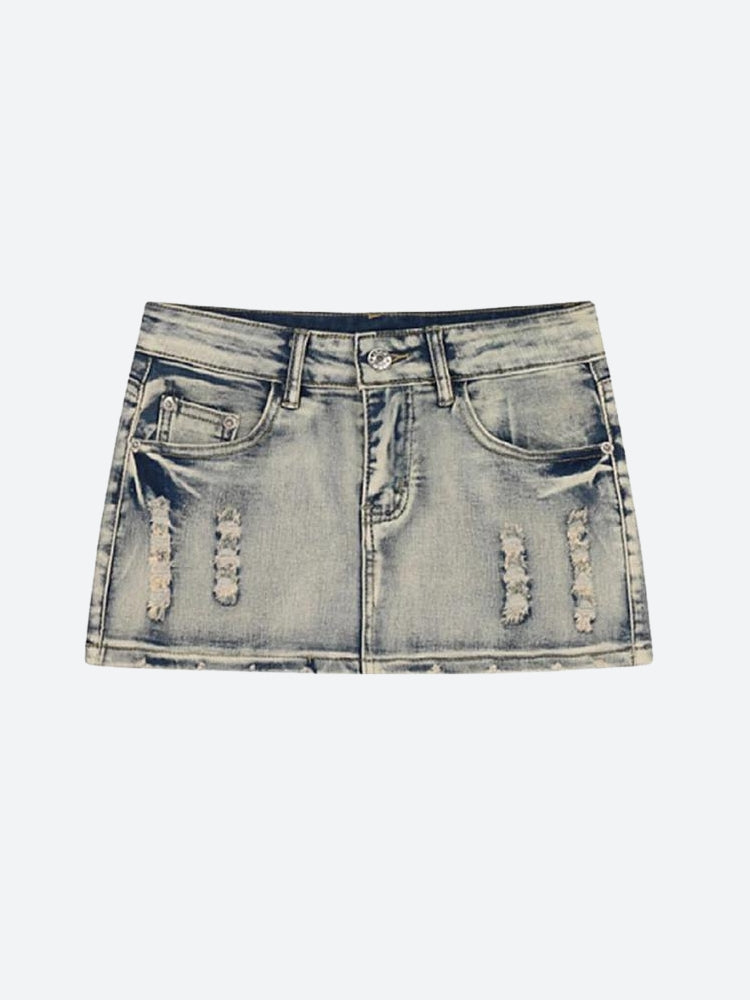 Y2K Distressed Low Rise Mini Skirt