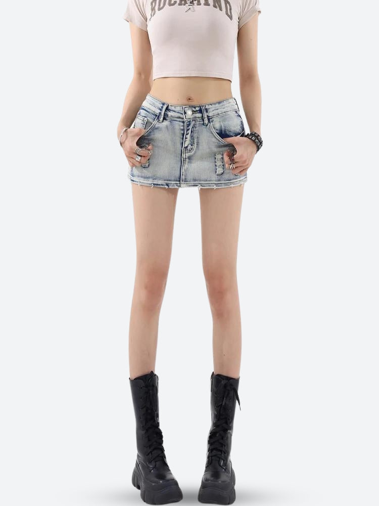 Y2K Distressed Low Rise Mini Skirt