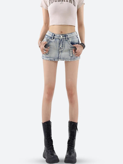 Y2K Distressed Low Rise Mini Skirt