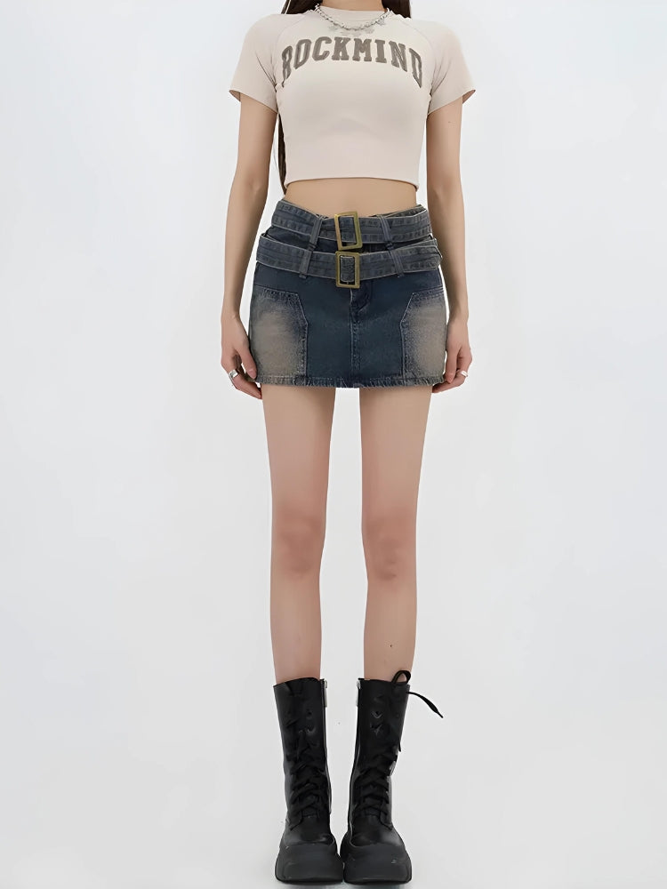 Y2K Double Belted Denim Mini Skort