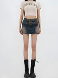 Double Belted Denim Mini Skirt
