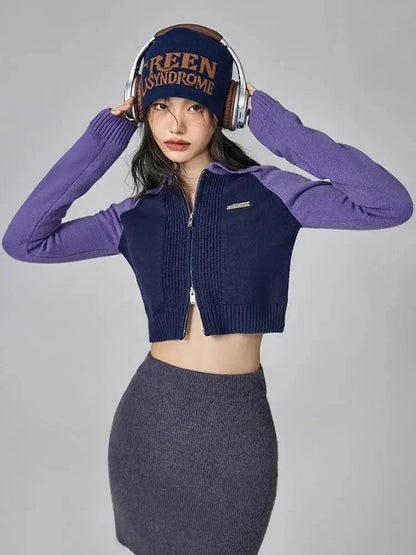 Y2K Double Zip-Up Crop Cardigan