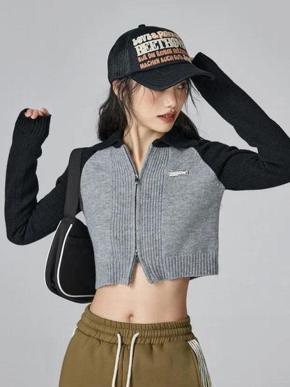 Y2K Double Zip-Up Crop Cardigan
