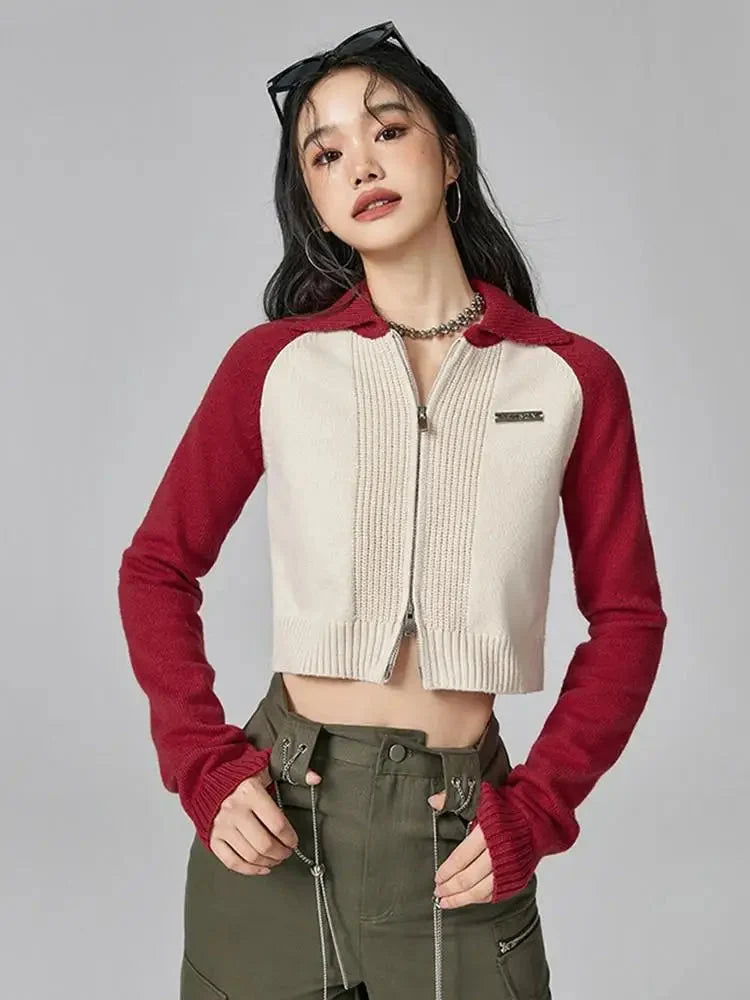 Y2K Double Zip-Up Crop Cardigan