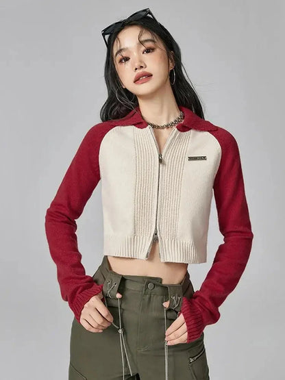 Y2K Double Zip-Up Crop Cardigan