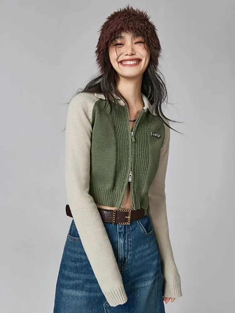 Y2K Double Zip-Up Crop Cardigan