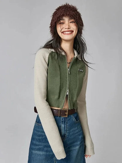 Y2K Double Zip-Up Crop Cardigan