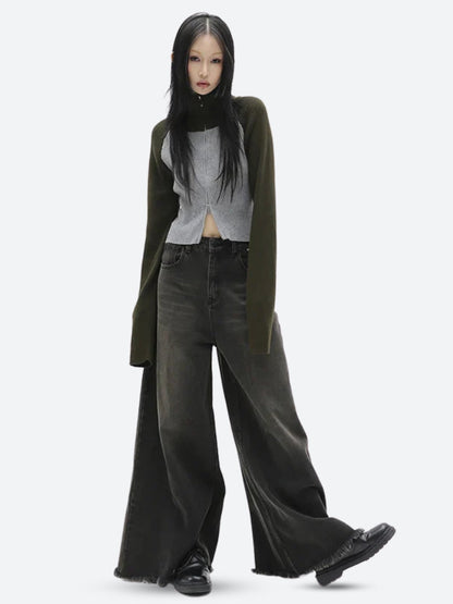Y2K Double Zip-Up Ribbed Cardigan