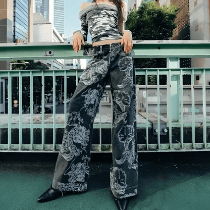 Y2K Dragon Printed Jeans