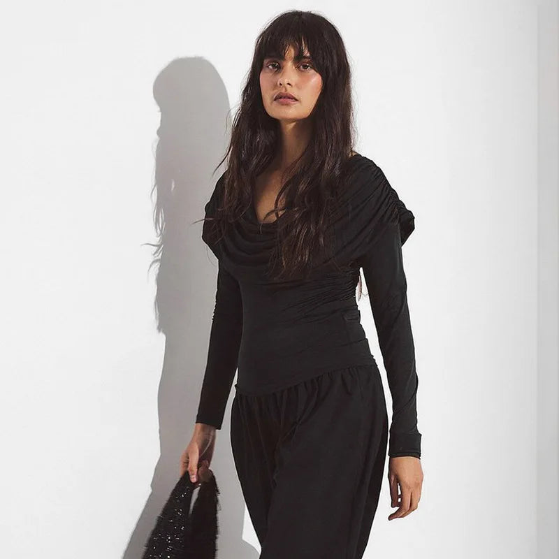 Y2K Draped Cowl Neck Top