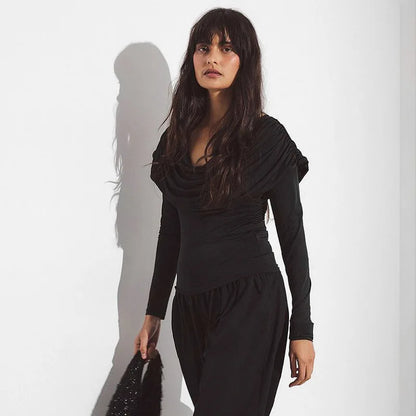 Y2K Draped Cowl Neck Top