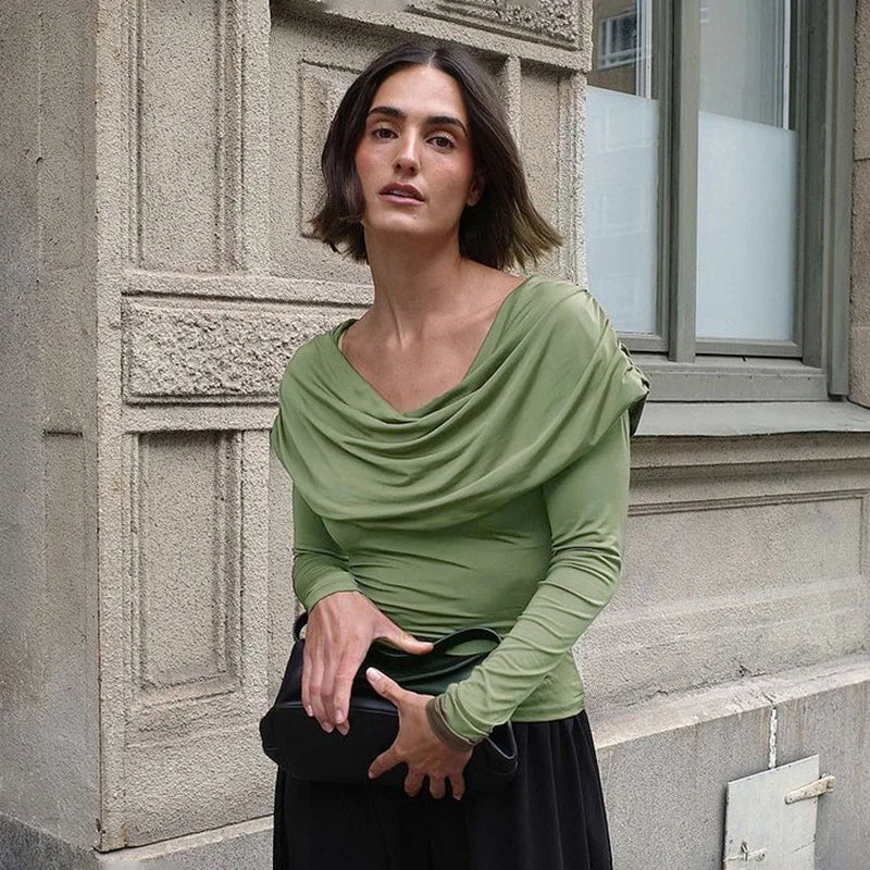Y2K Draped Cowl Neck Top